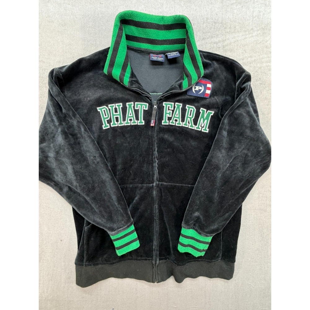 Youth Phat Farm Zip Up Jacket Black Green Size Large 14/16